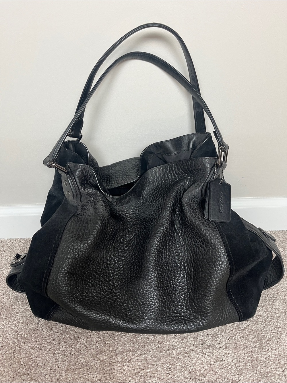 Coach Black Leather & Suede Shoulder Bag